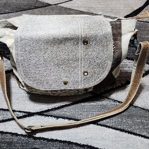 MYRA PATCHWORK LEATHER CANVAS COW-HIDE CROSSBODY SHOULDER BAG NWOT